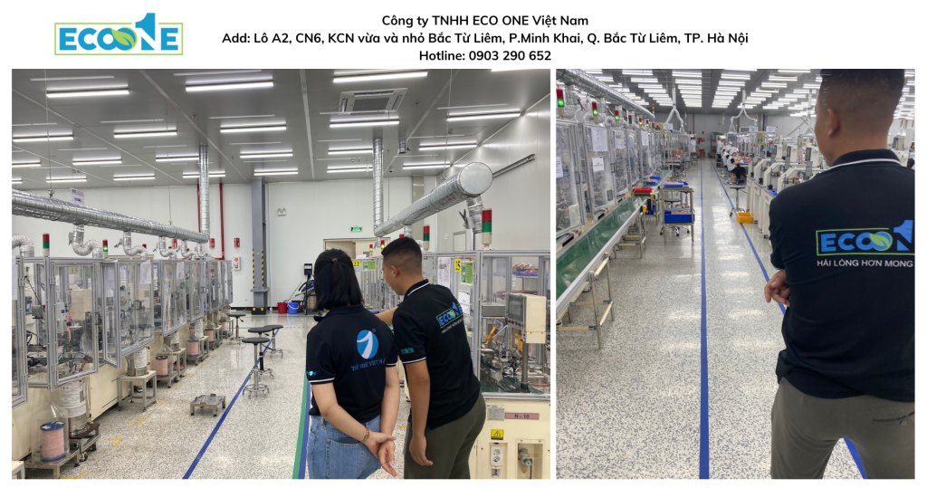 Test quy trình vệ sinh và phủ bóng sàn Vinyl Chống tĩnh điện tại công ty WITF VINA, KCN Yên Bình-Phổ Yên, Thái Nguyên